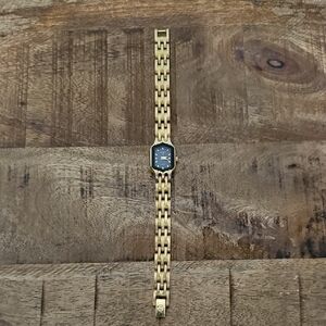 Gold-Tone Link Bracelet Watch with Black Dial